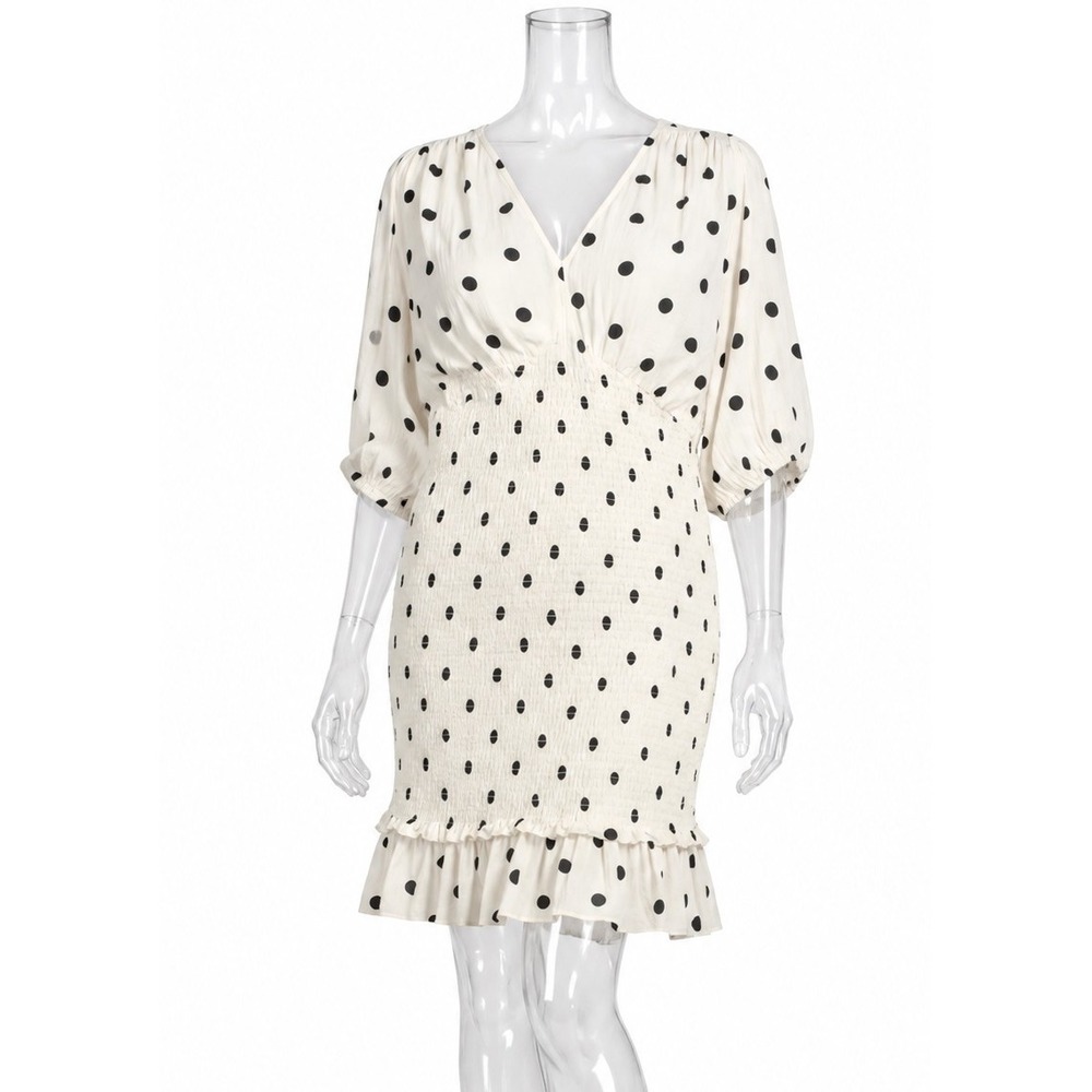 H&M Polka Dot Smocked V Neck‎ Midi Dress SKUW443